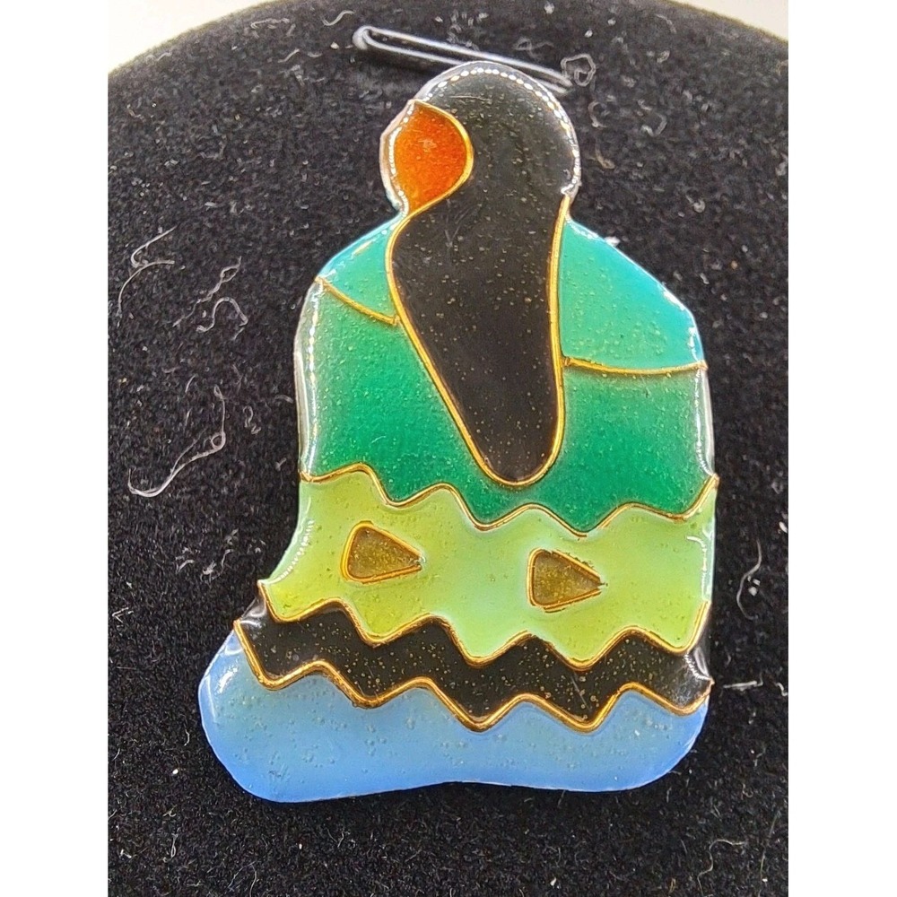 Vintage Native American/Southwest Blue Green Orange Resin Brooch/Pin Signed